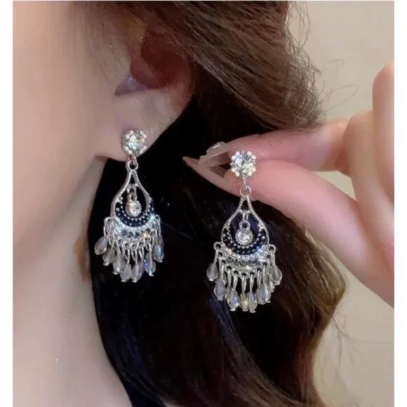 Ethnic style rhinestone tassel earrings retro earrings - Picture 1 of 6